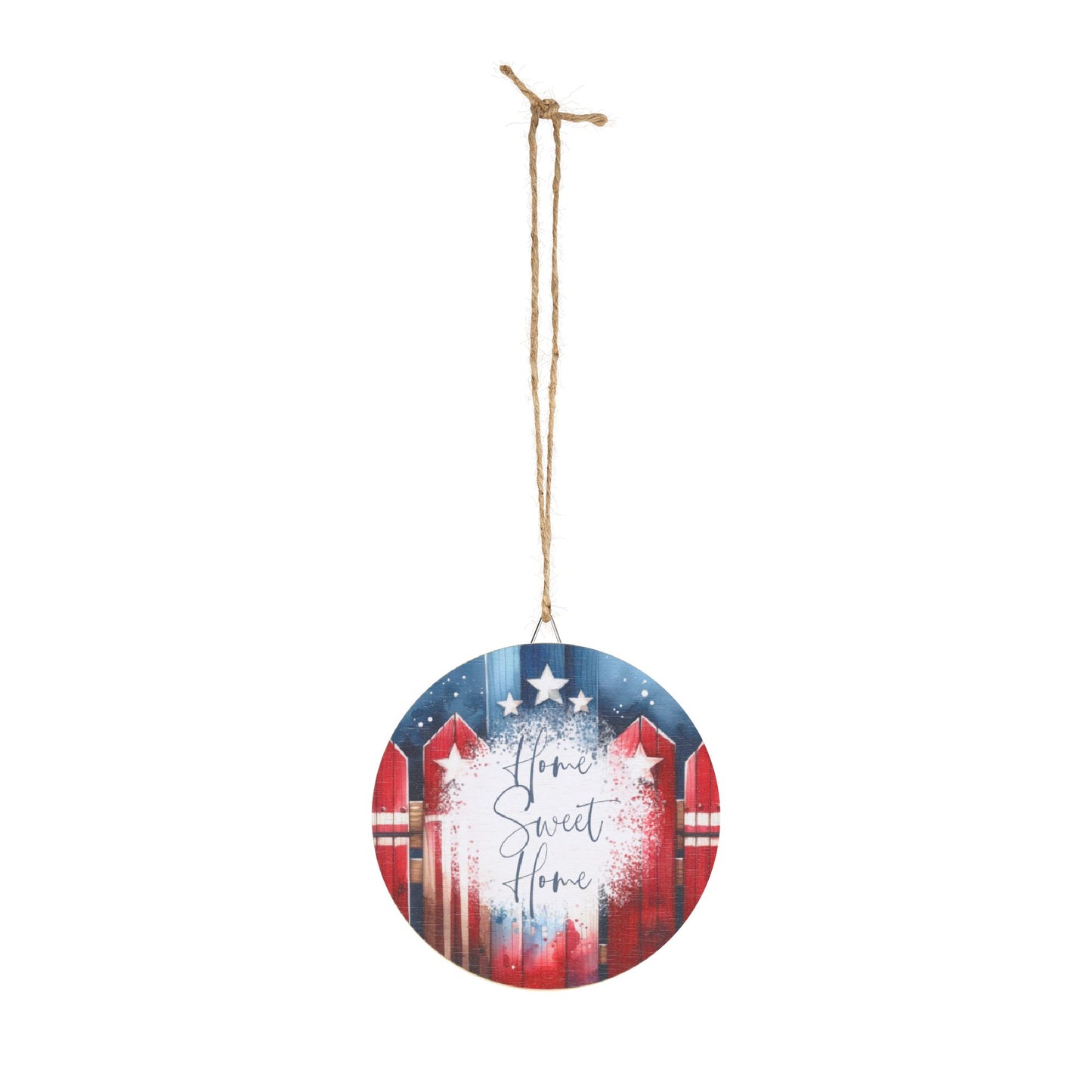 Patriotic “Home Sweet Home” Round Wood Sign — Americana Porch & Wall Decor