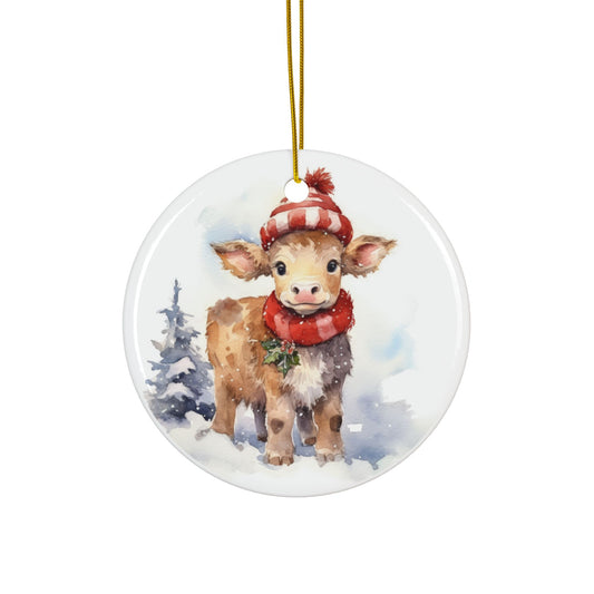 Baby Cow Ceramic Ornaments - 2-Sided Holiday Decor