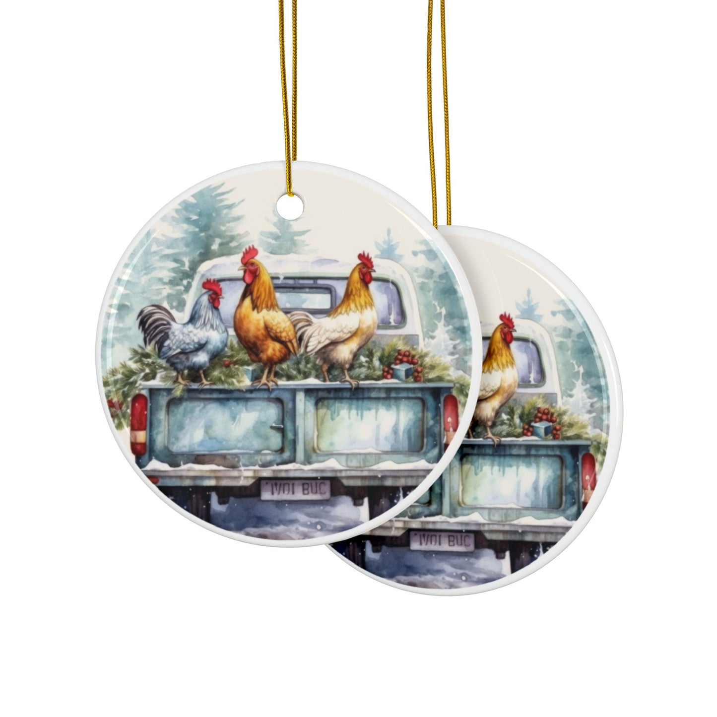 Country Chickens Ceramic Ornaments