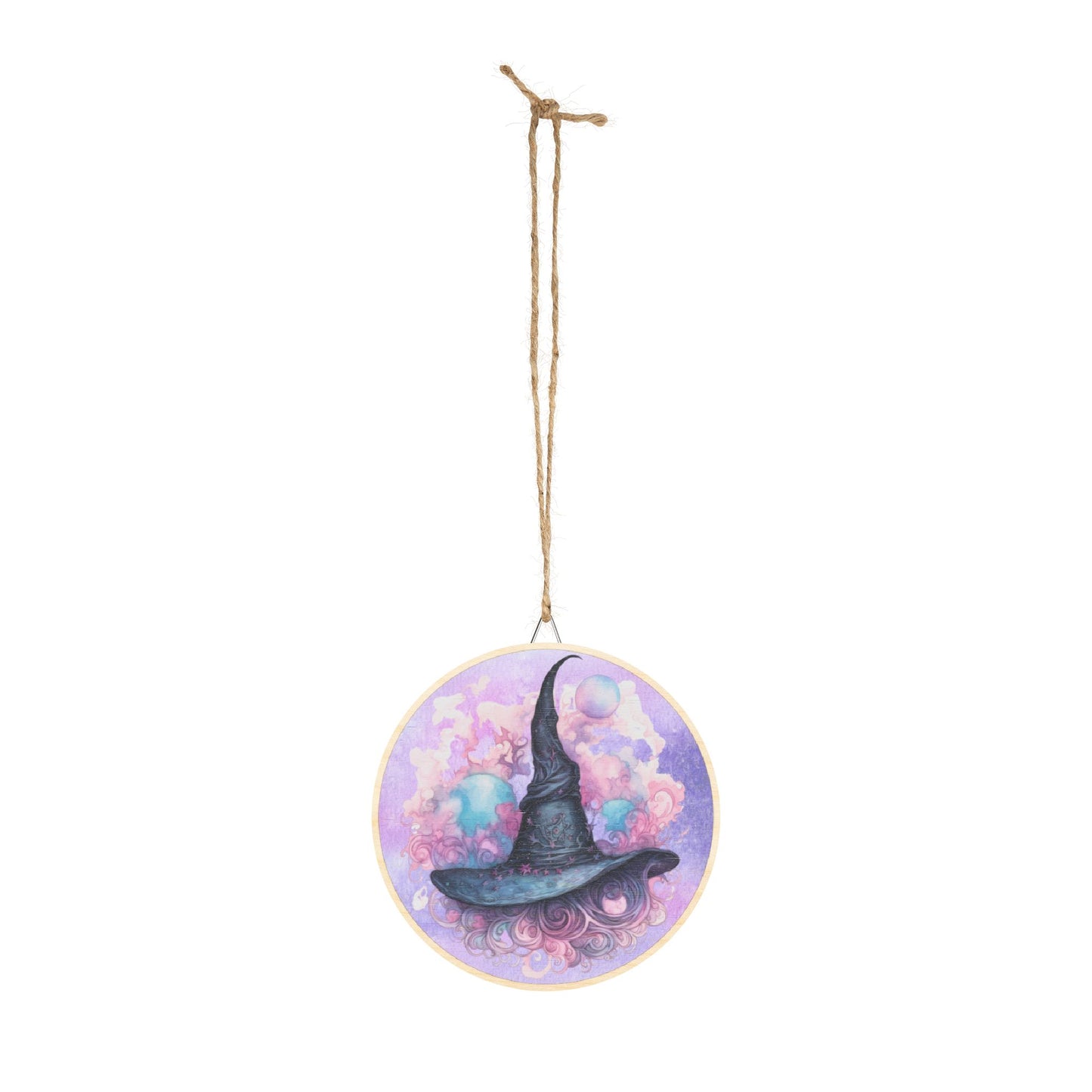 Witch Hat Wood Sign — Mystical Pastel Round Wall Decor