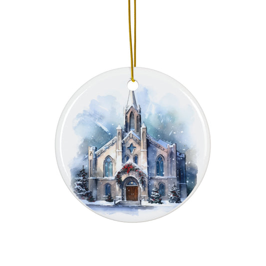 Blue Church Ceramic Christmas Ornaments