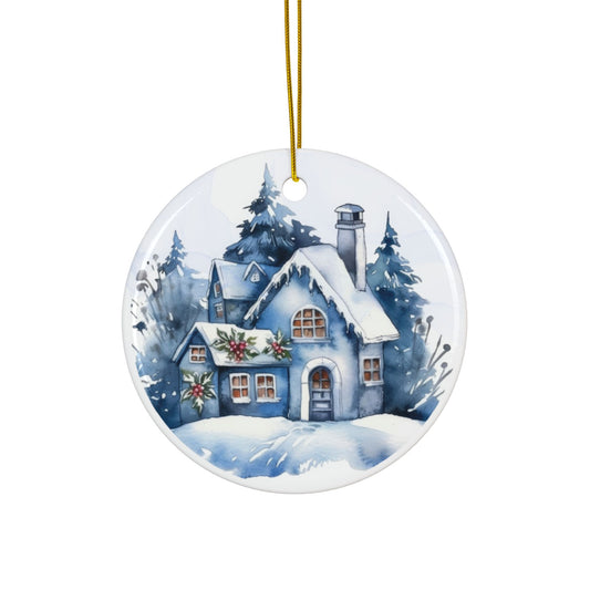 Blue Cottage Ceramic Christmas Ornaments