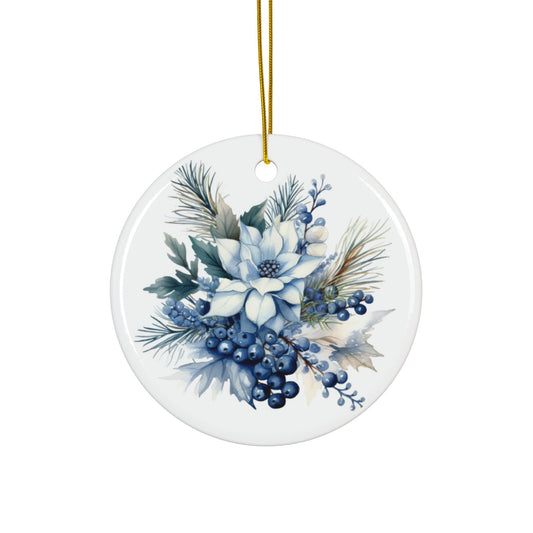 Blue Poinsettia Ceramic Christmas Ornaments