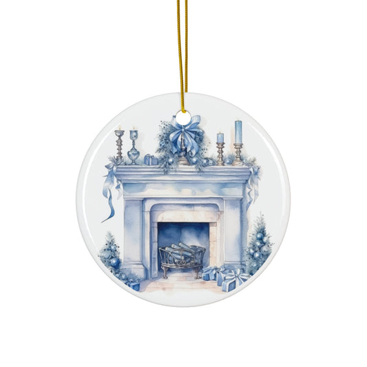 Blue Fireplace Ceramic Christmas Ornaments