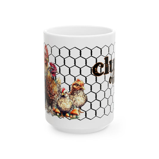 Cluck Off Chicken Coop Ceramic Mug — Farmhouse Hen & Chick Coffee Cup (11oz/15oz)