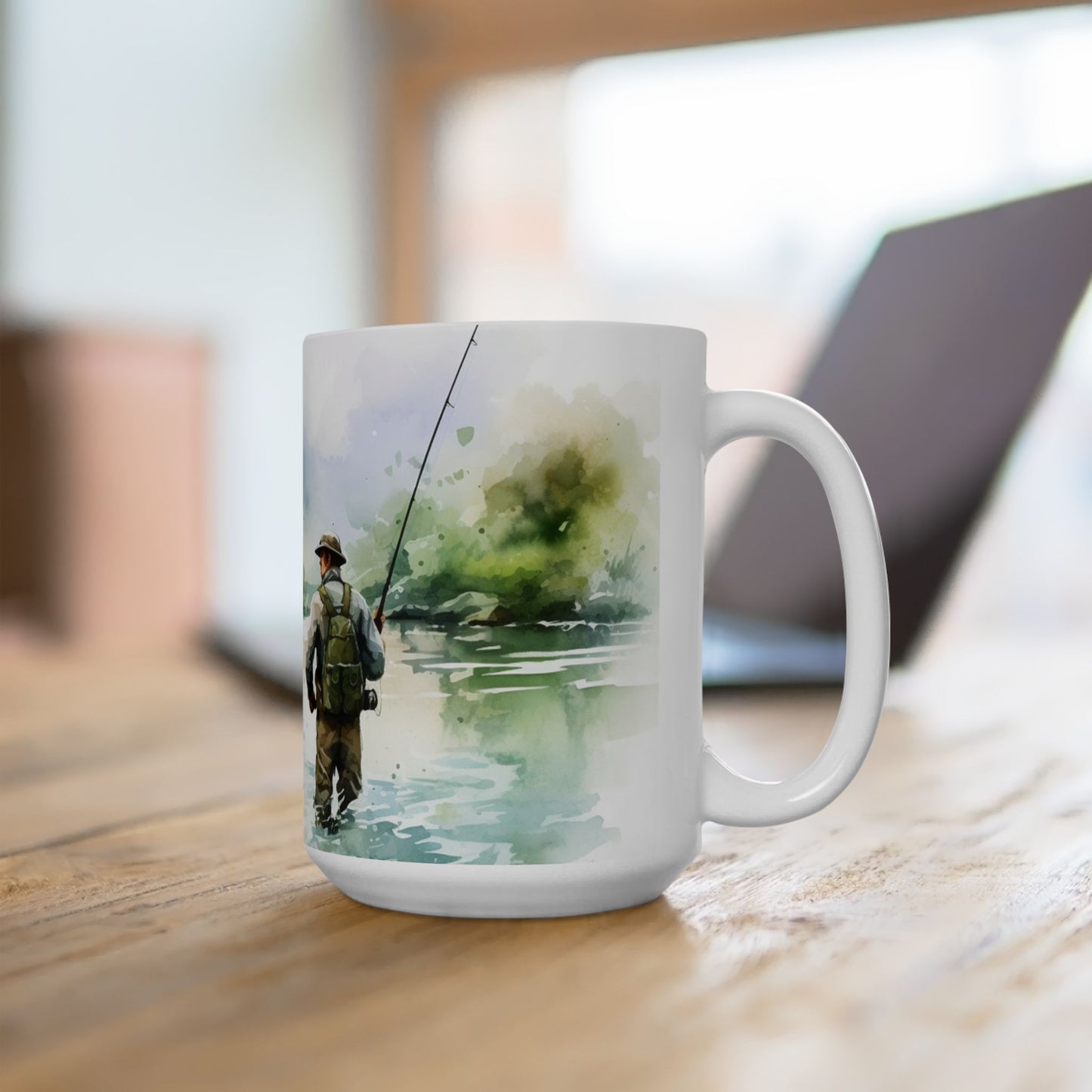 Fly Fishing Scenic Ceramic Mug — Angler River Landscape Coffee Cup (11oz, 15oz)