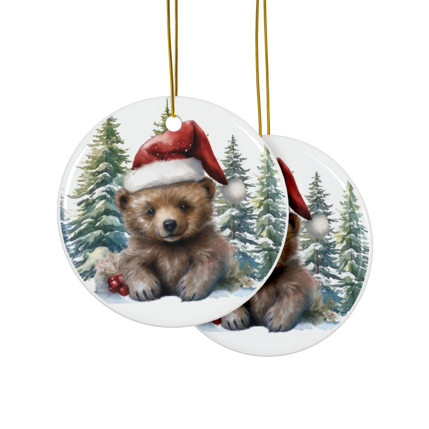 Baby Bear Ceramic Ornaments - 2-Sided Print for Holiday Decor