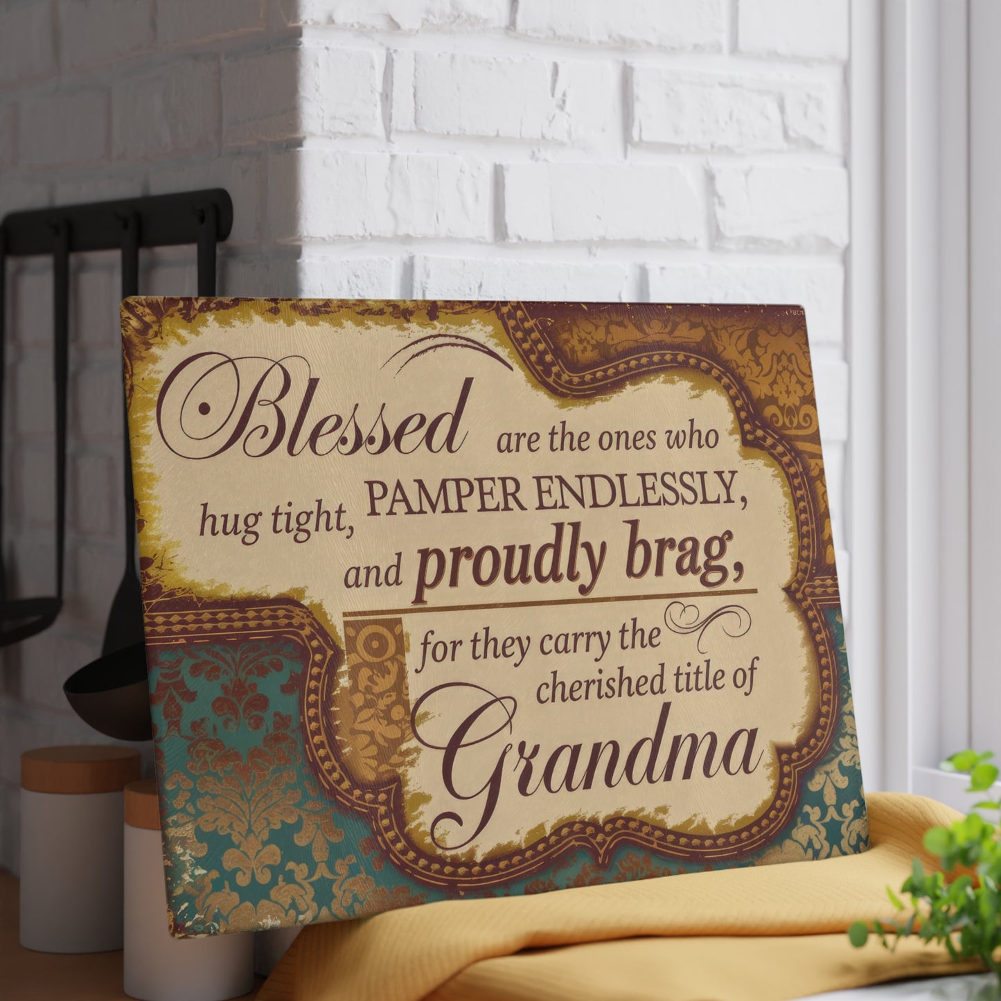 Grandma Decorative Glass Cutting Board – "Blessed...cherished title of Grandma" Kitchen Gift