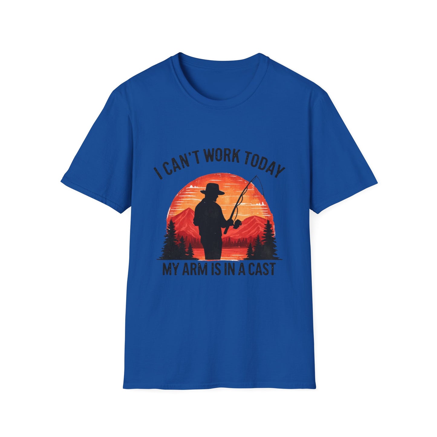 Fishing T-Shirt — "I Can't Work Today, My Arm Is in a Cast" Vintage Sunset Gift