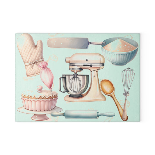 Pastel Baking Kitchen Glass Cutting Board — Mixer & Bakeware Design