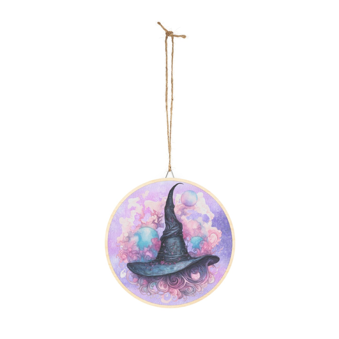 Witch Hat Wood Sign — Mystical Pastel Round Wall Decor