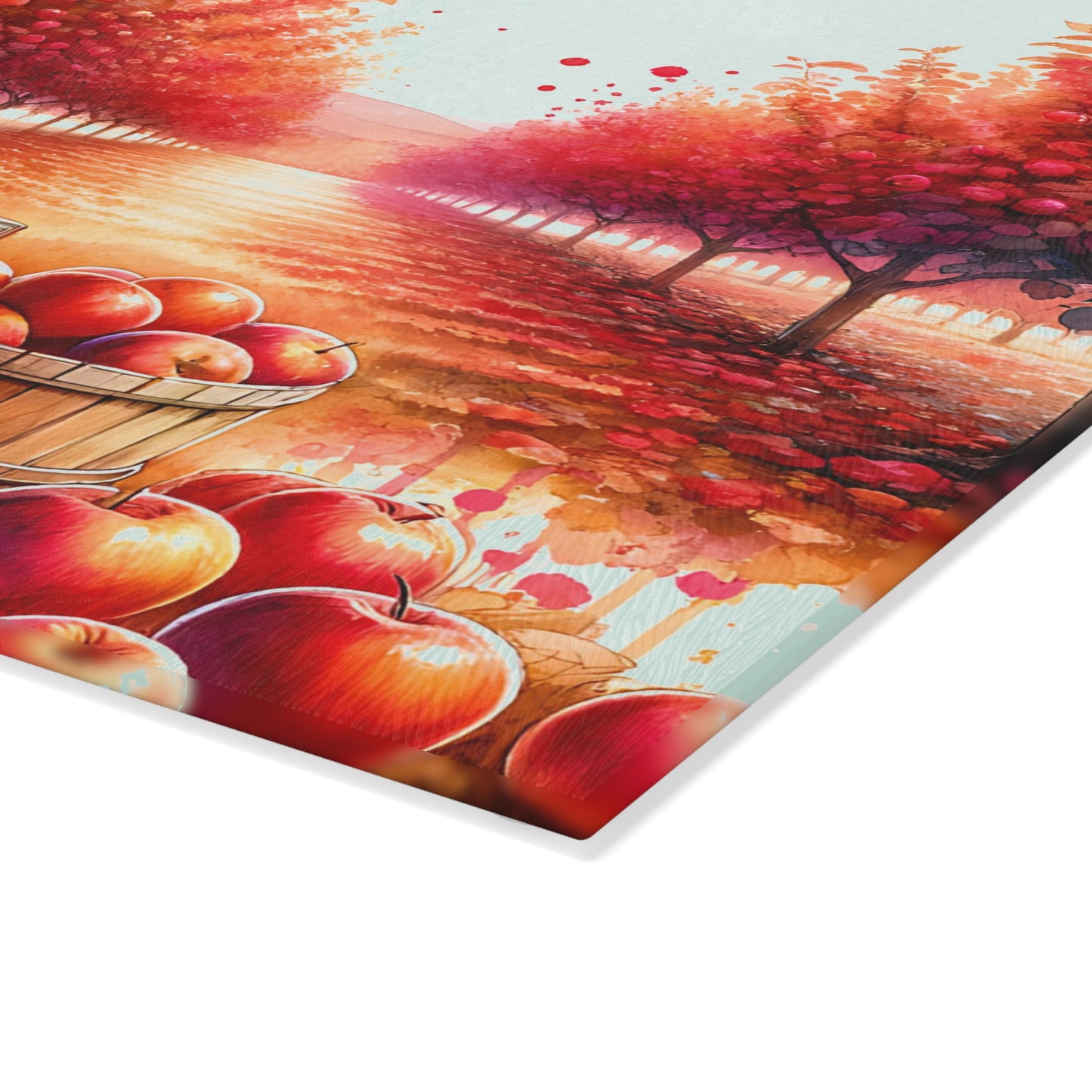 Autumn Apple Orchard Glass Cutting Board — Kitchen Decor