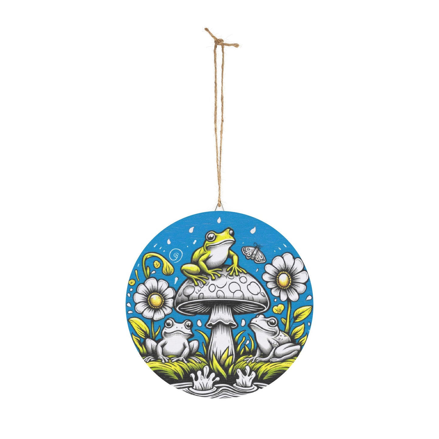 Frog Mushroom Round Wood Sign — Whimsical Garden Wall Art