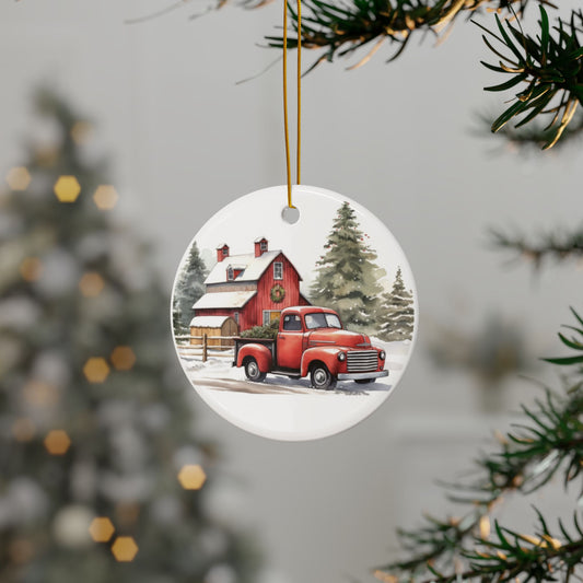 Country Barn Double-Sided Ceramic Ornaments - Charming Holiday Decor