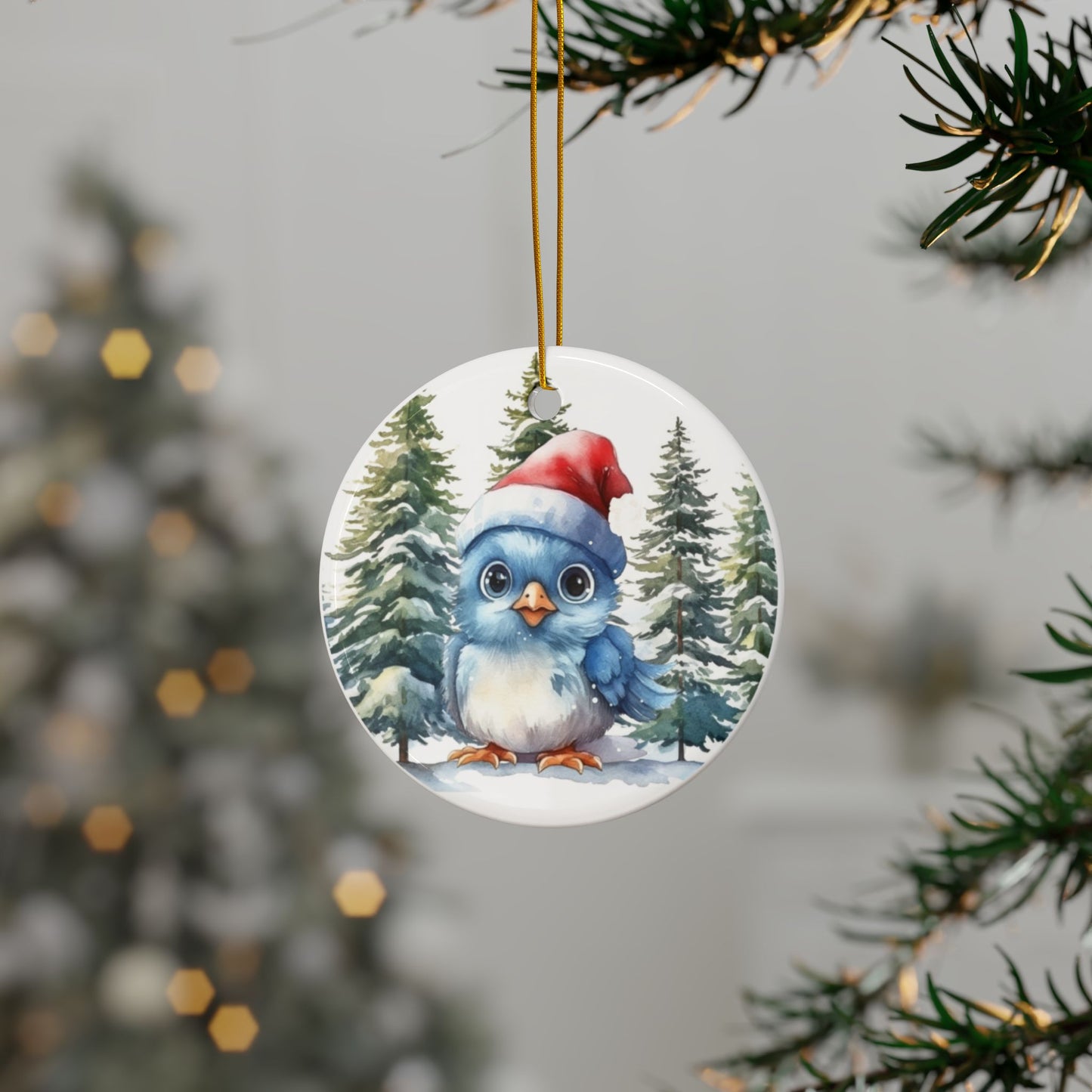 Baby Blue Bird Ceramic Ornaments - 2-Sided Print