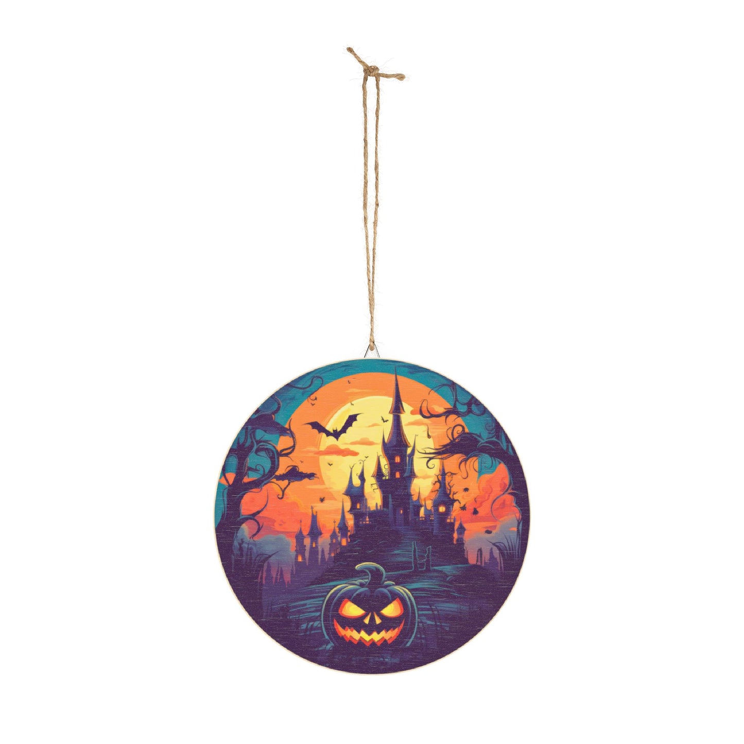 Halloween Haunted Castle Wood Sign — Spooky Pumpkin Wall Decor