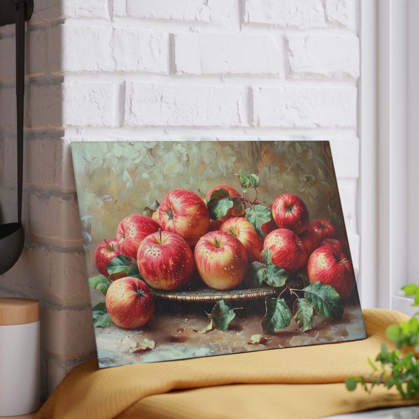 Rustic Apple Still Life Glass Cutting Board — Rustic Apple Still Life Decorative Chopping Board
