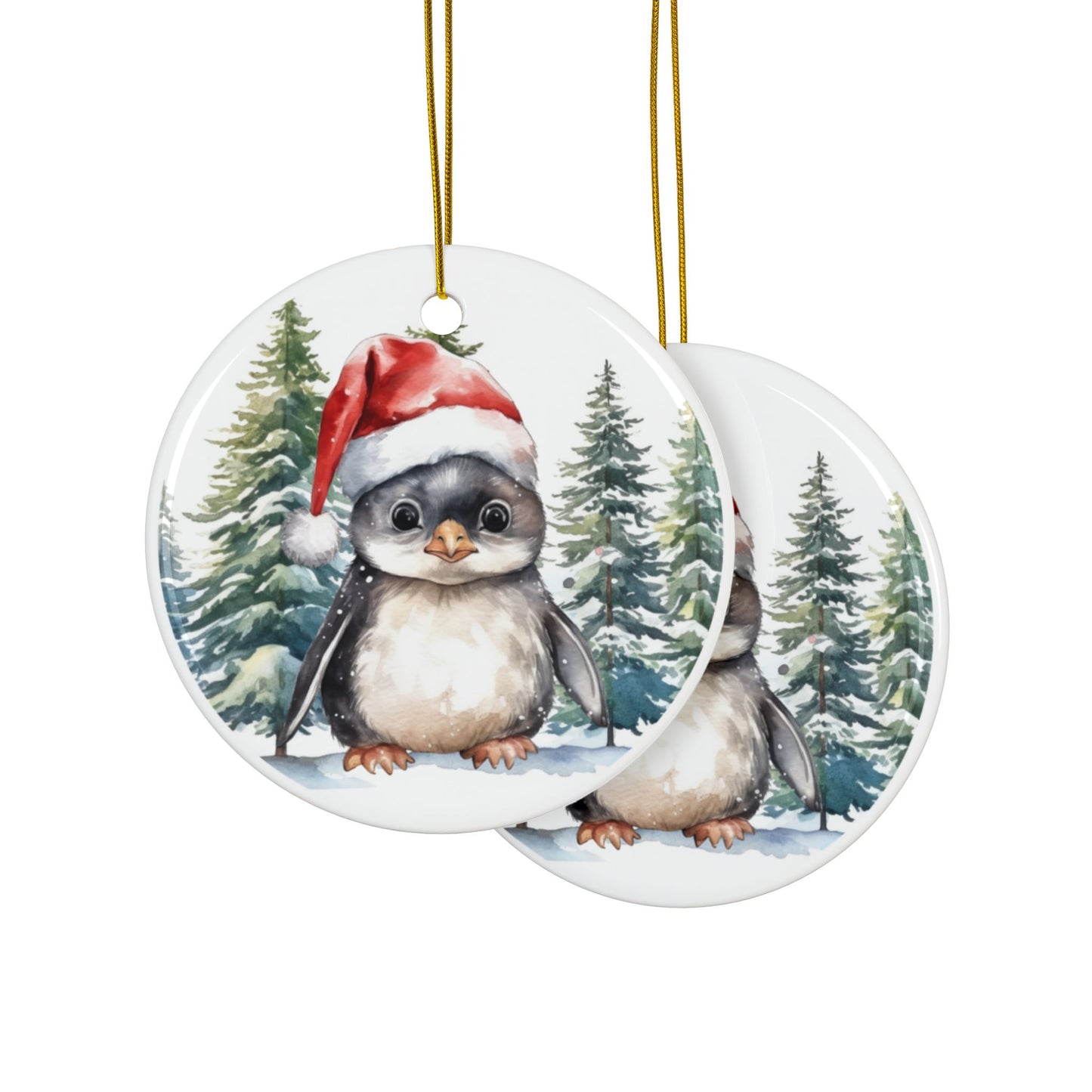 Baby Penguin Ceramic Ornaments - Festive 2-Sided Christmas Decor