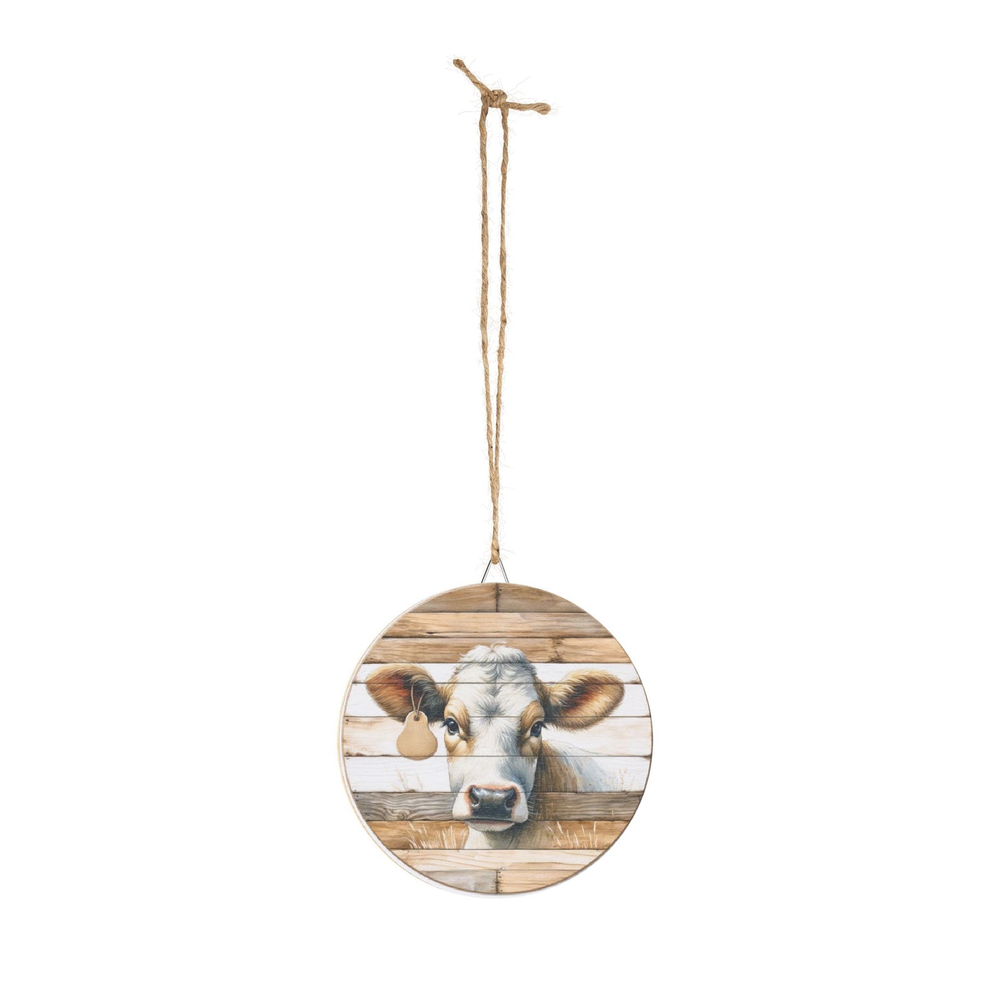 Rustic Cow Round Wood Sign — Farmhouse Wall Decor