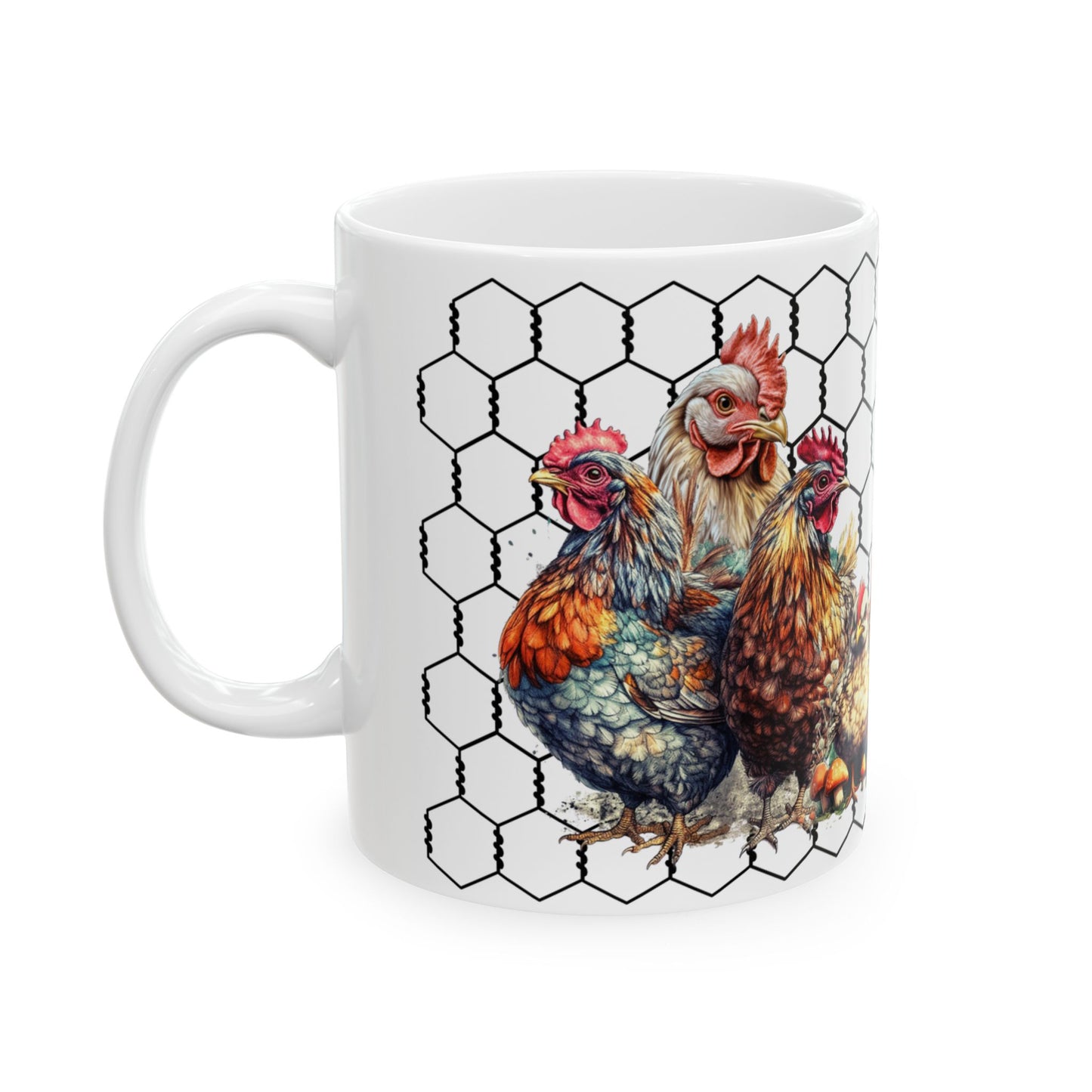 Rooster & Chicks Farmhouse Mug — "Cluck off, I'm on my coffee morning" Ceramic Coffee Cup (11oz, 15oz)