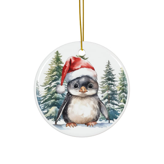Baby Penguin Ceramic Ornaments - Festive 2-Sided Christmas Decor