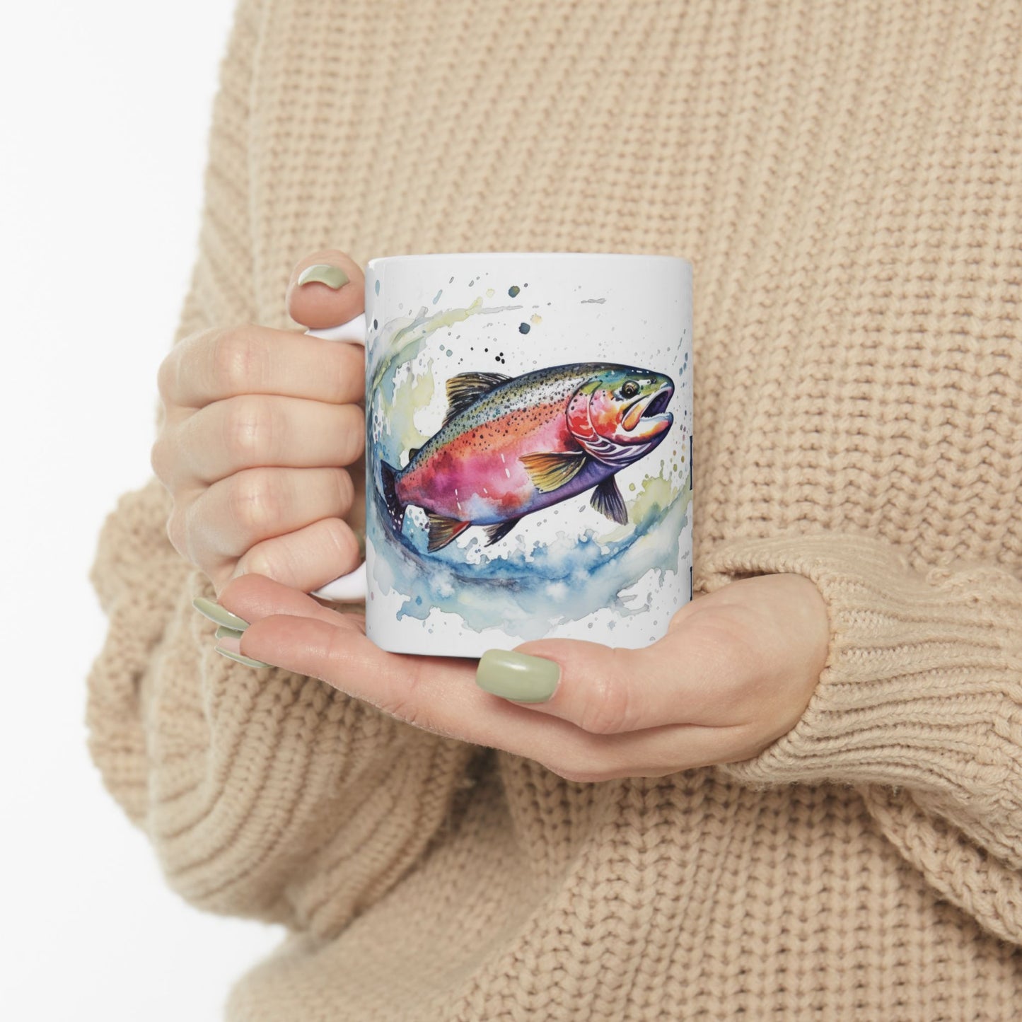 Jesus Made Me A Fisher Of Men Mug — Rainbow Trout Christian Faith Coffee Cup