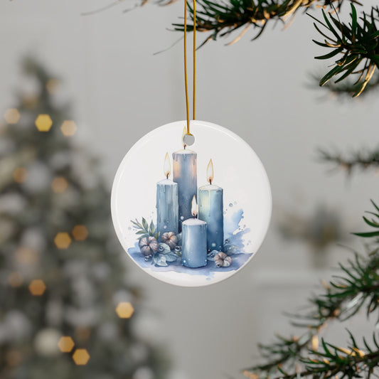 Blue Candle Ceramic Christmas Ornaments