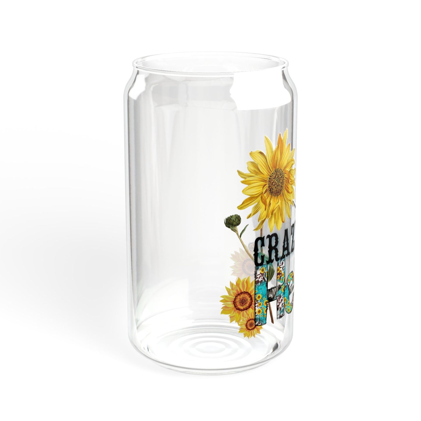 "Crazy Healer" Sunflower Cow 16oz Reusable Tumbler Sipper Glass