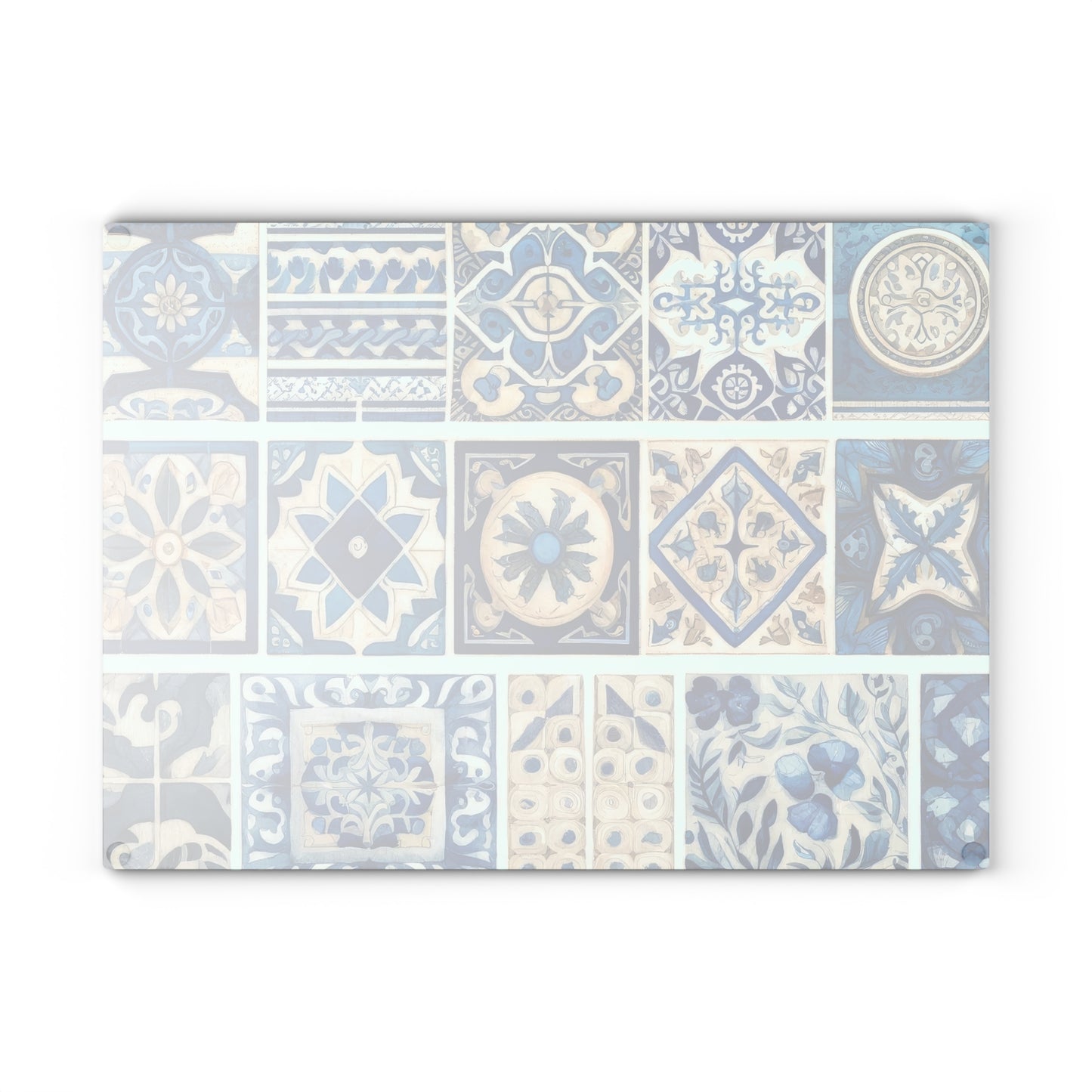 Blue Tile Pattern Glass Cutting Board — Mediterranean Mosaic Kitchen Board