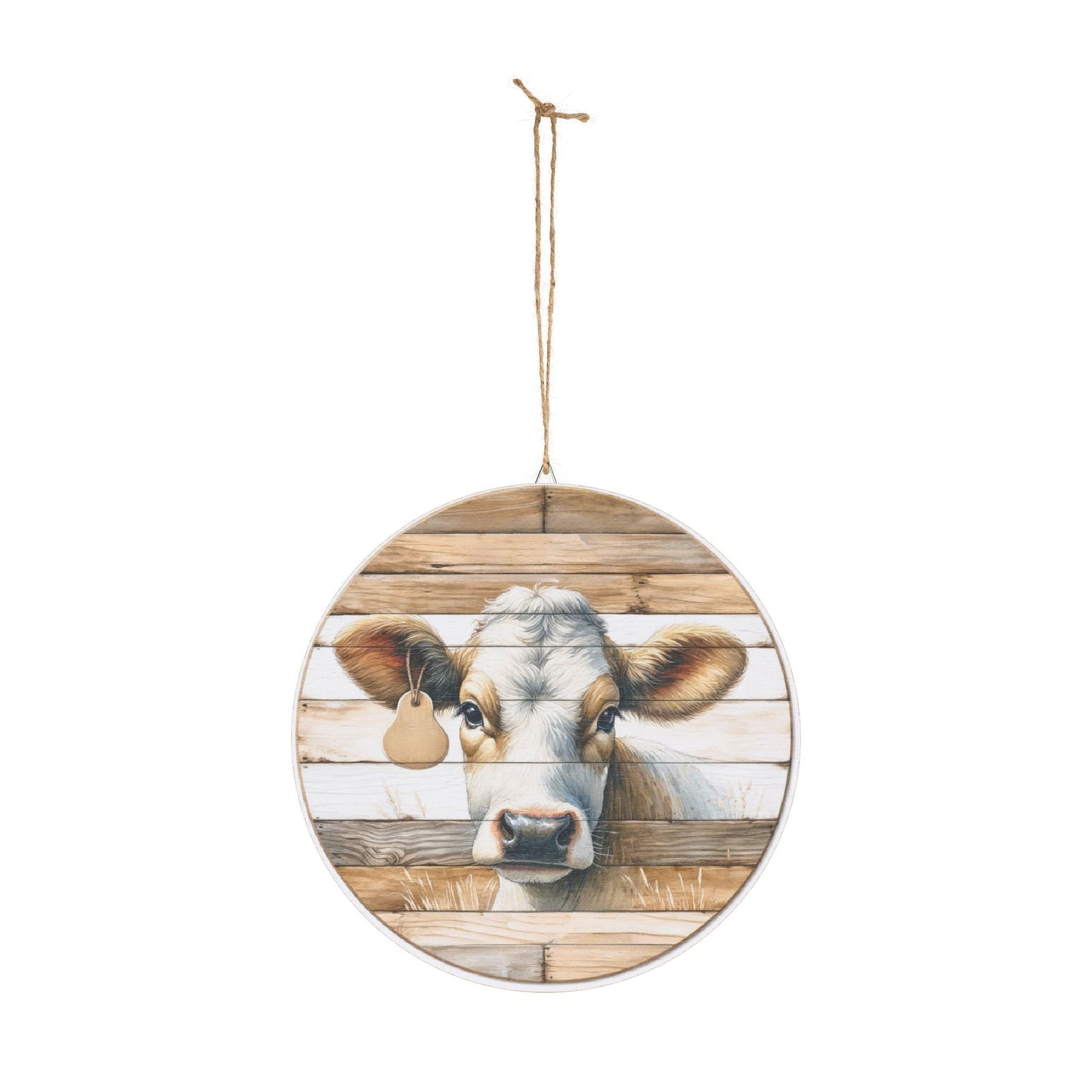 Rustic Cow Round Wood Sign — Farmhouse Wall Decor