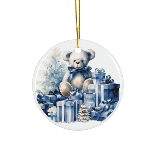 Blue Teddy Bear Christmas Ornaments - 2-Side Print - Holiday Decorations