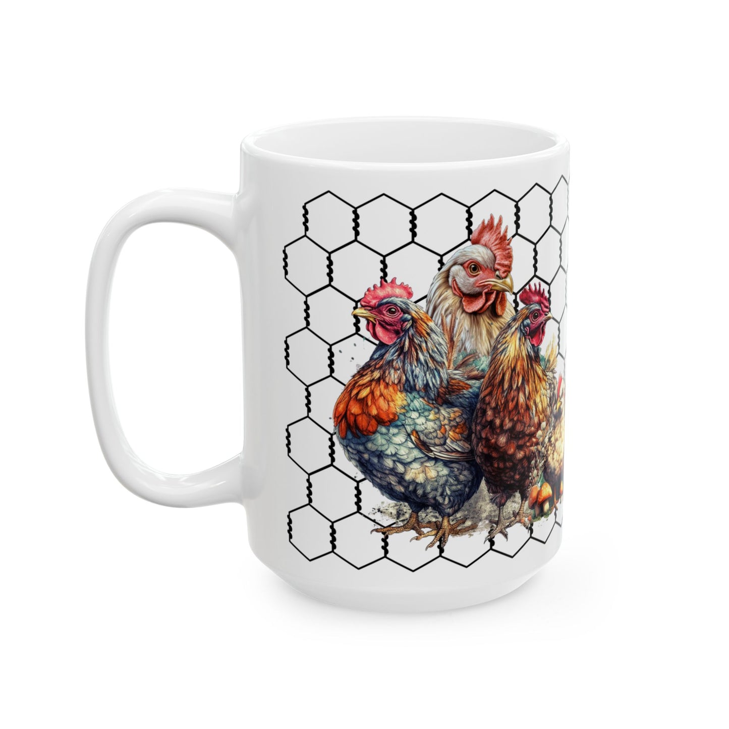 Rooster & Chicks Farmhouse Mug — "Cluck off, I'm on my coffee morning" Ceramic Coffee Cup (11oz, 15oz)
