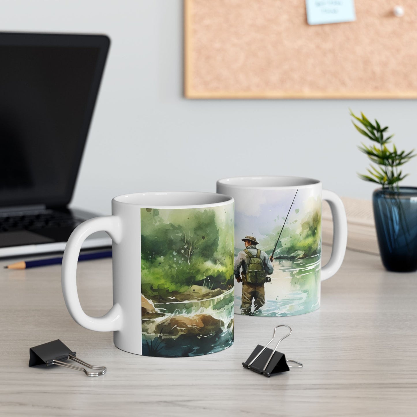Fly Fishing Scenic Ceramic Mug — Angler River Landscape Coffee Cup (11oz, 15oz)