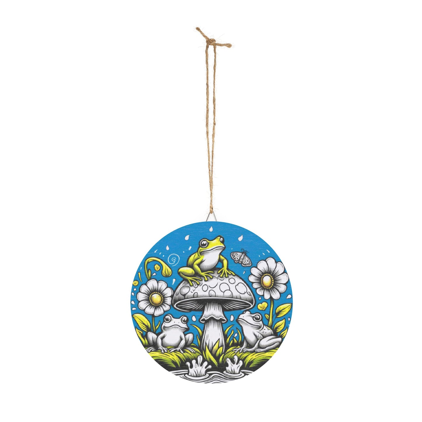 Frog Mushroom Round Wood Sign — Whimsical Garden Wall Art