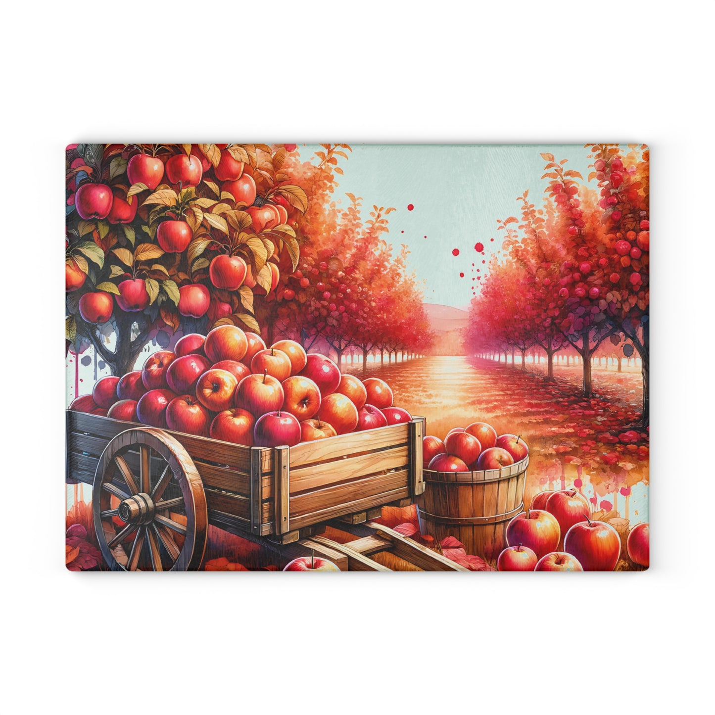Autumn Apple Orchard Glass Cutting Board — Kitchen Decor