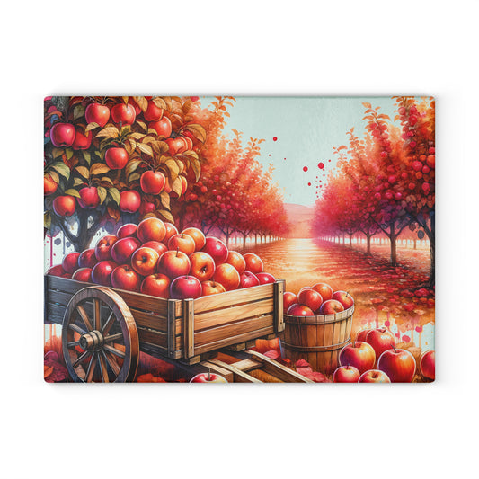 Autumn Apple Orchard Glass Cutting Board — Kitchen Decor