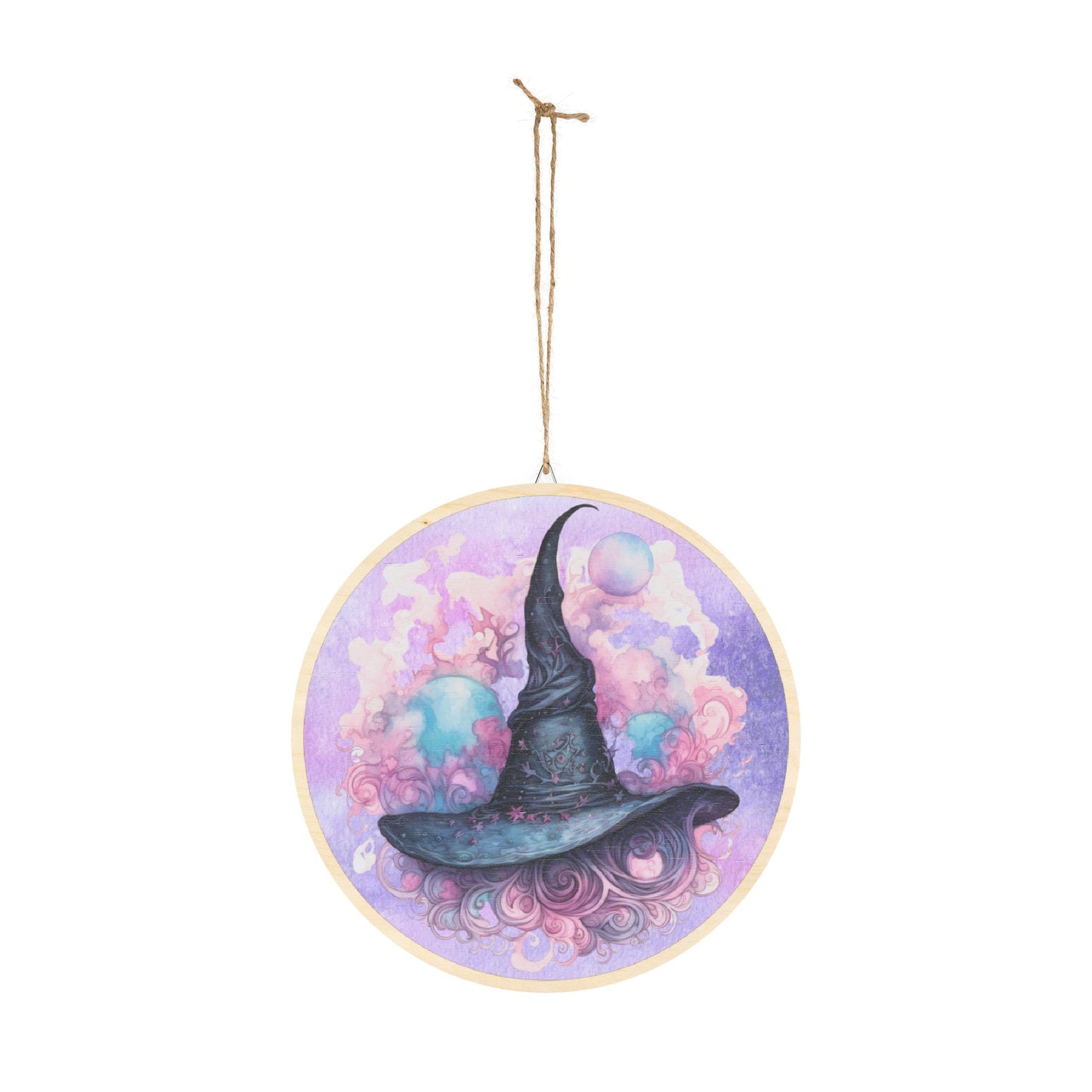 Witch Hat Wood Sign — Mystical Pastel Round Wall Decor