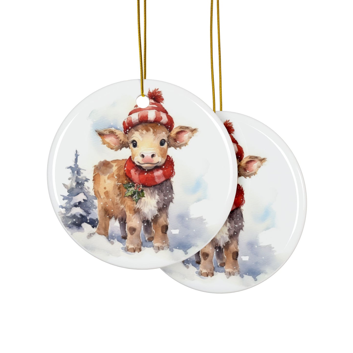 Baby Cow Ceramic Ornaments - 2-Sided Holiday Decor