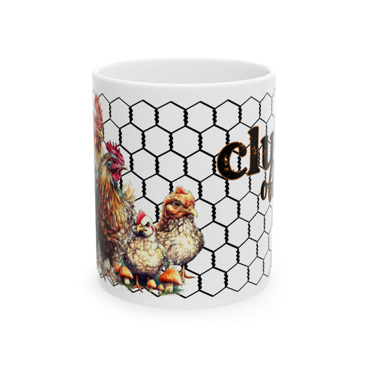 Cluck Off Chicken Coop Ceramic Mug — Farmhouse Hen & Chick Coffee Cup (11oz/15oz)