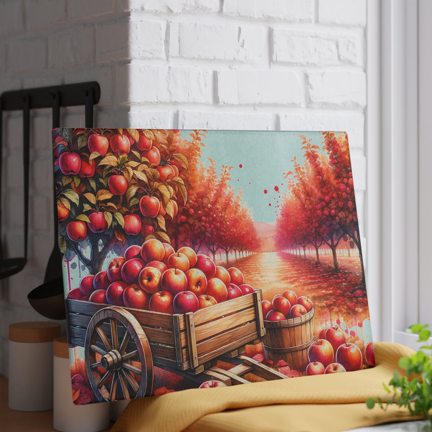 Autumn Apple Orchard Glass Cutting Board — Kitchen Decor