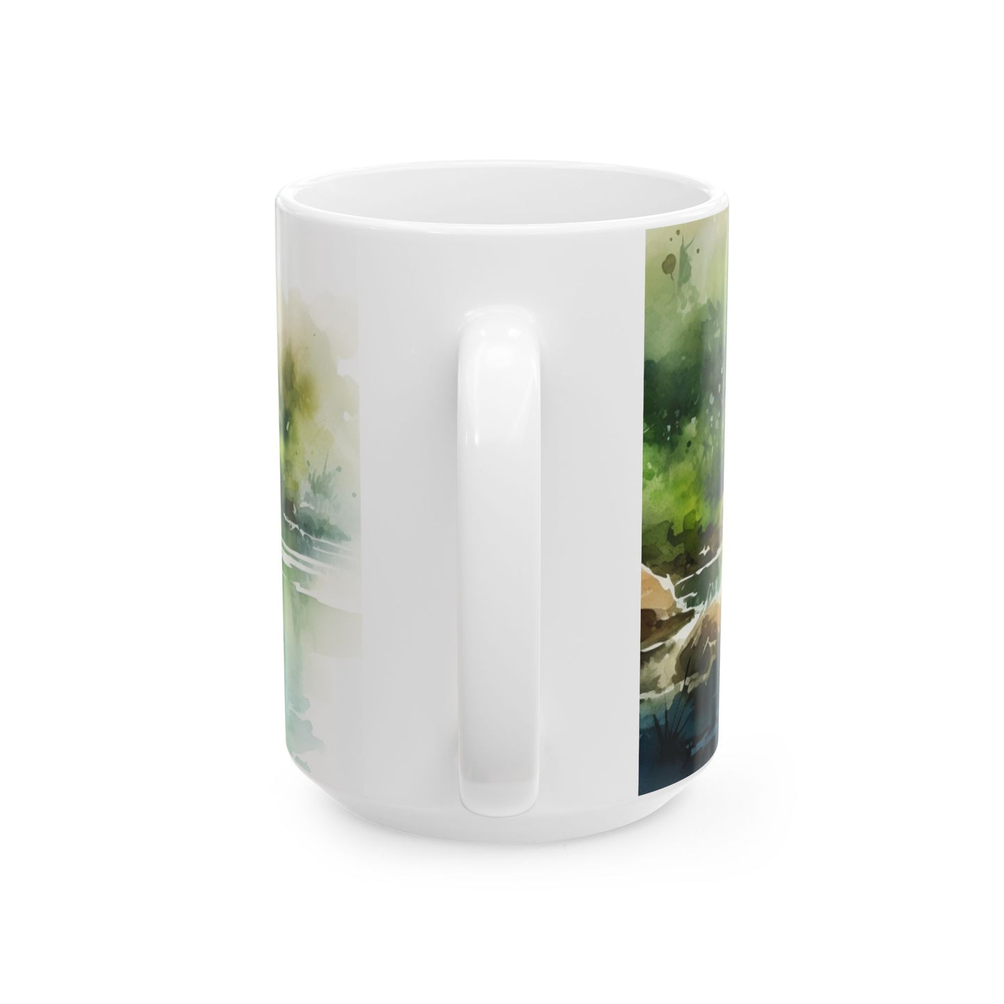 Fly Fishing Scenic Ceramic Mug — Angler River Landscape Coffee Cup (11oz, 15oz)
