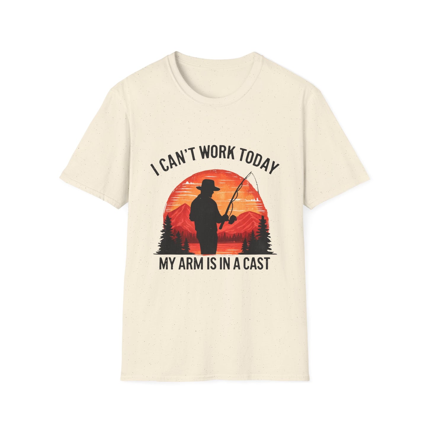 Fishing T-Shirt — "I Can't Work Today, My Arm Is in a Cast" Vintage Sunset Gift