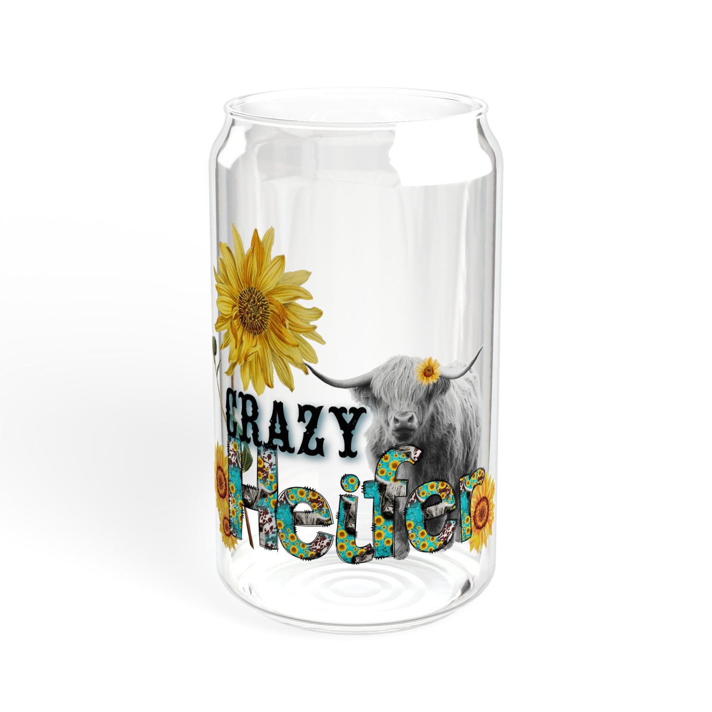 "Crazy Healer" Sunflower Cow 16oz Reusable Tumbler Sipper Glass