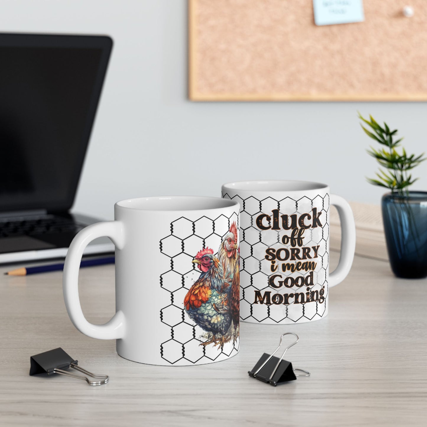 Rooster & Chicks Farmhouse Mug — "Cluck off, I'm on my coffee morning" Ceramic Coffee Cup (11oz, 15oz)