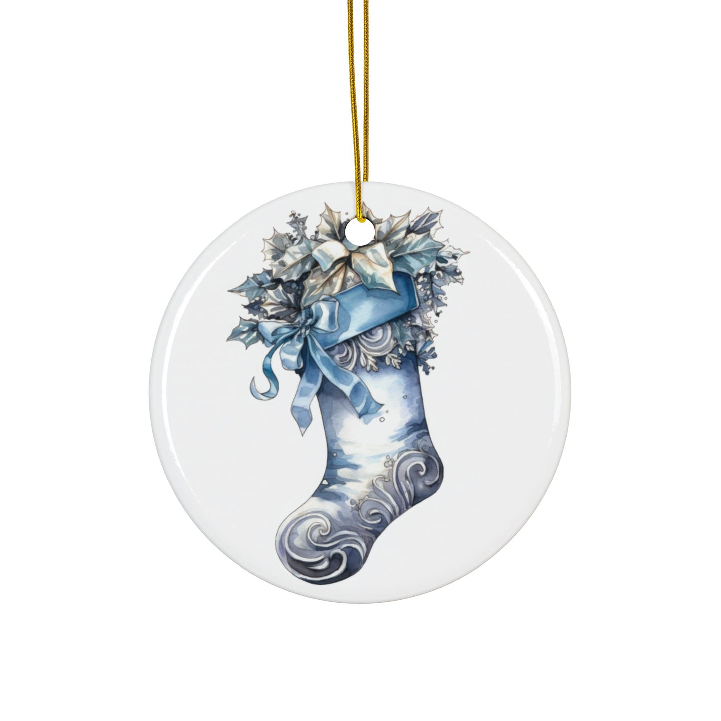 Blue Christmas Stocking Ceramic Ornaments