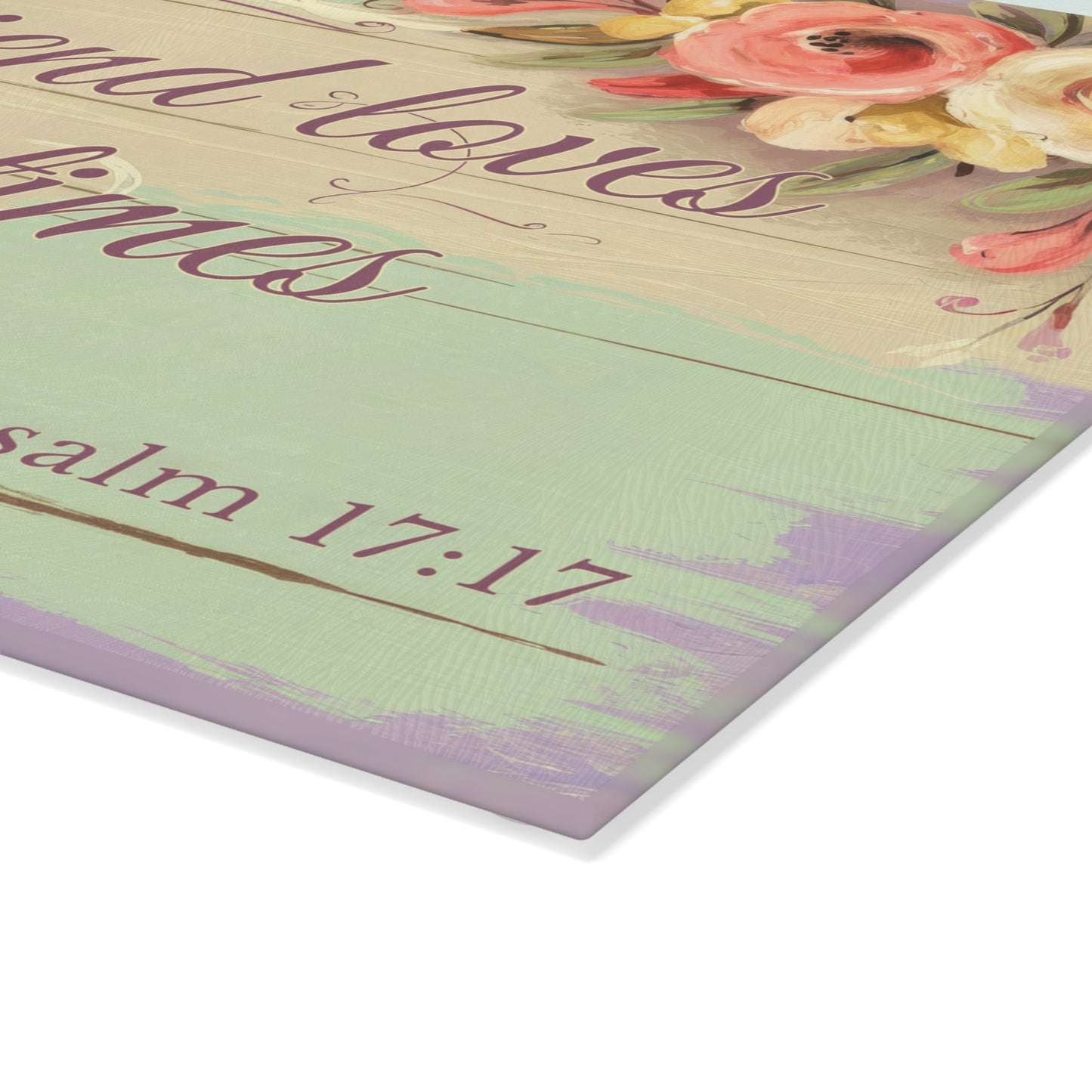 A Friend Loves at All Times Glass Cutting Board - Scripture Kitchen Decor (Psalm 17:17)