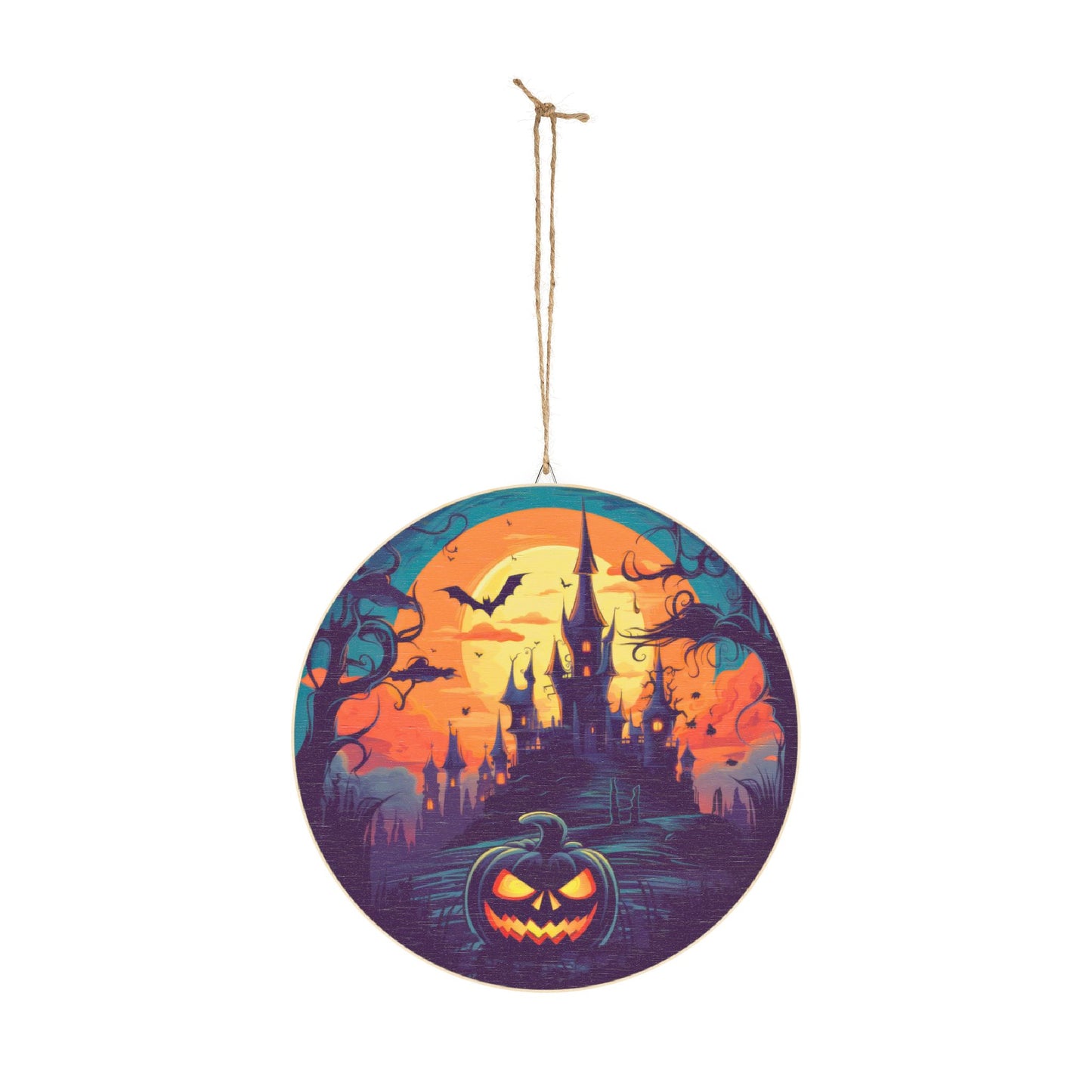 Halloween Haunted Castle Wood Sign — Spooky Pumpkin Wall Decor