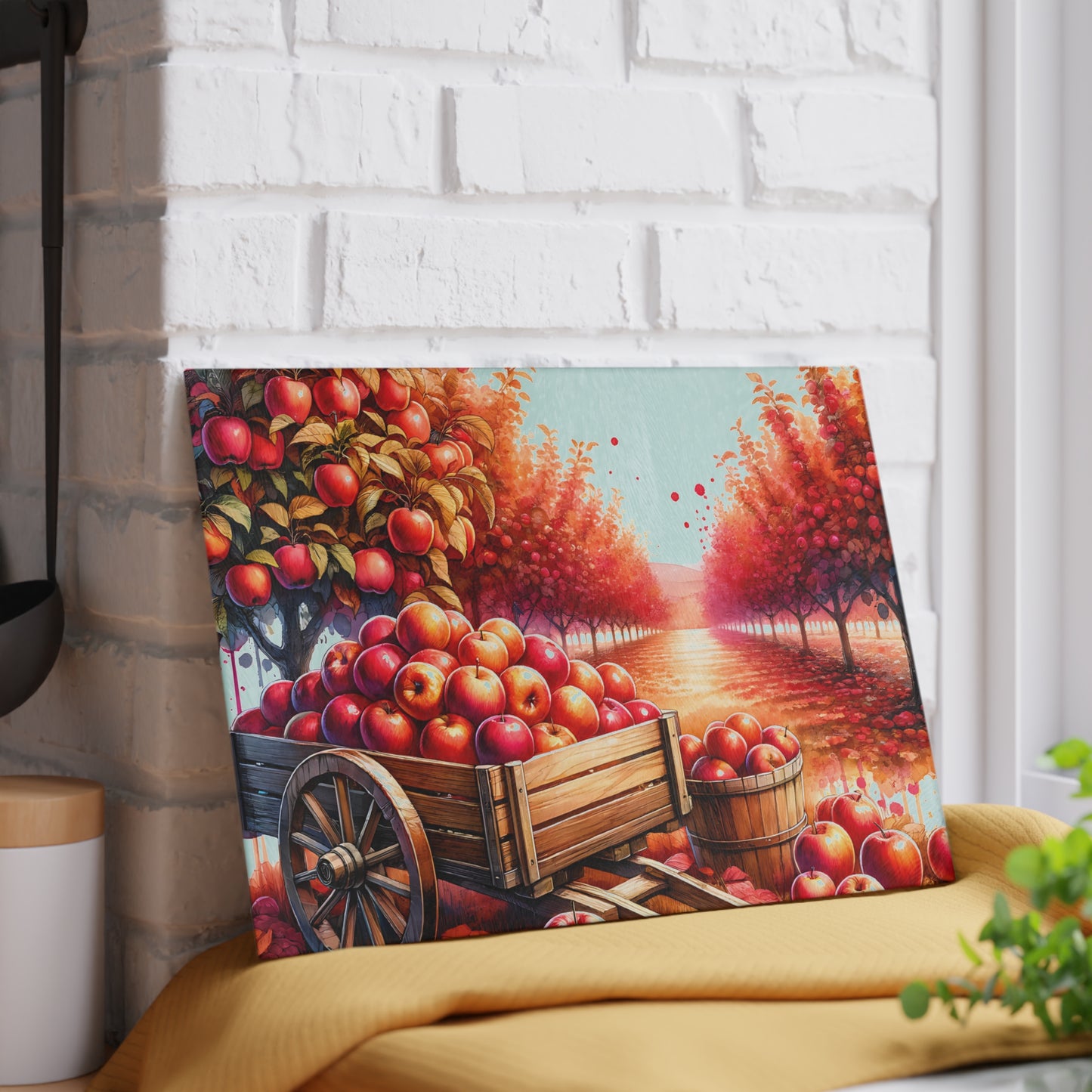 Autumn Apple Orchard Glass Cutting Board — Kitchen Decor