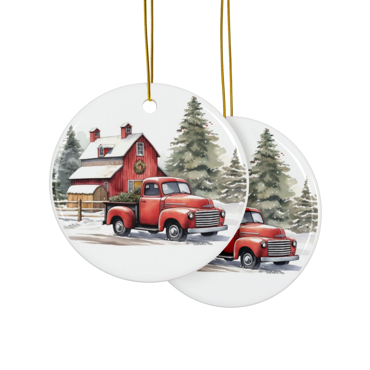 Country Barn Double-Sided Ceramic Ornaments - Charming Holiday Decor