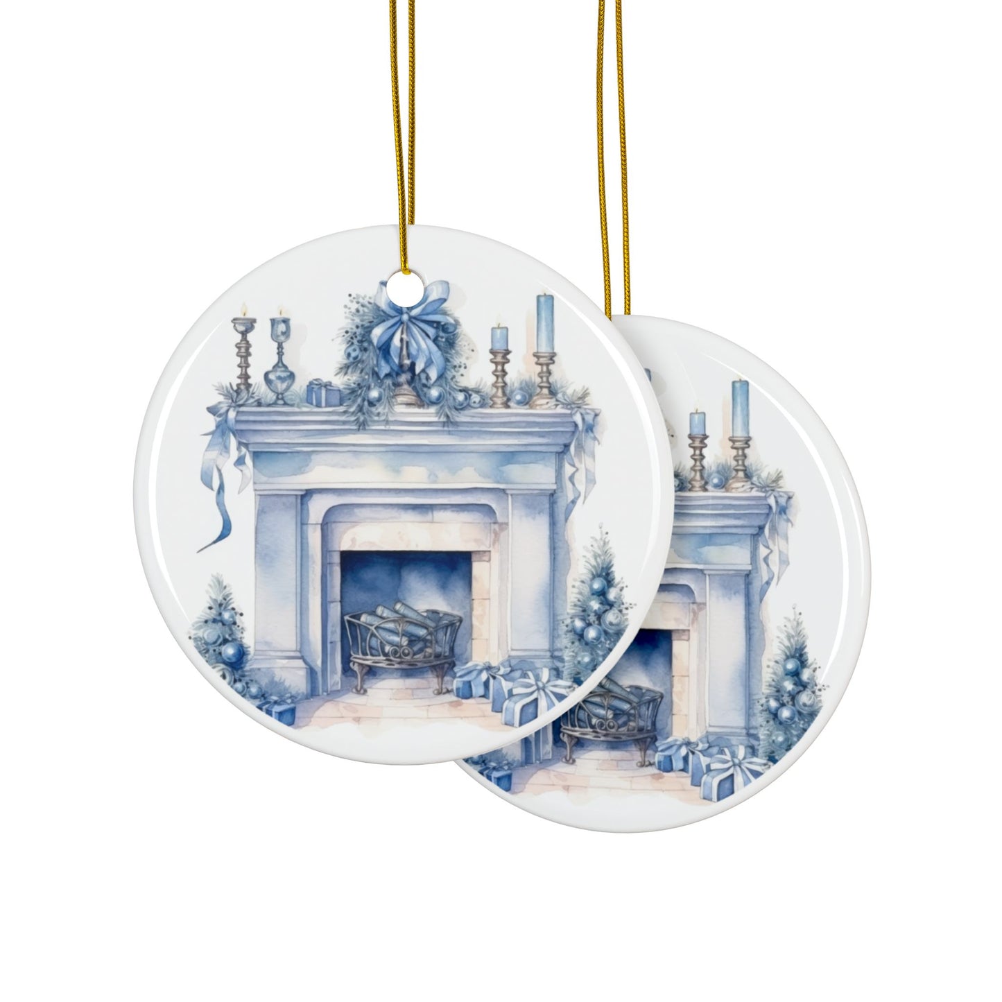 Blue Fireplace Ceramic Christmas Ornaments